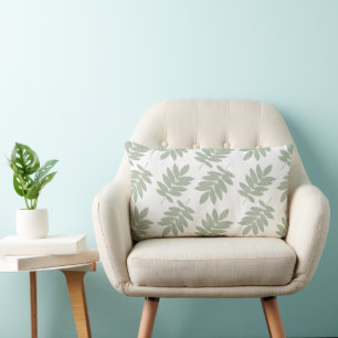 Elder Leaf Big Pattern 2Way Green+White Lumbar Pillow