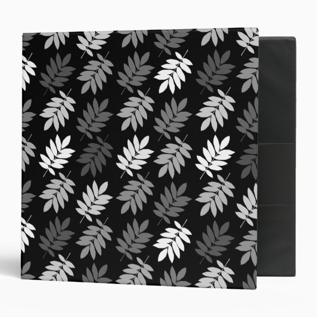 Elder Leaf Big Pattern Black White Grey 3 Ring Binder (Front/Inside)