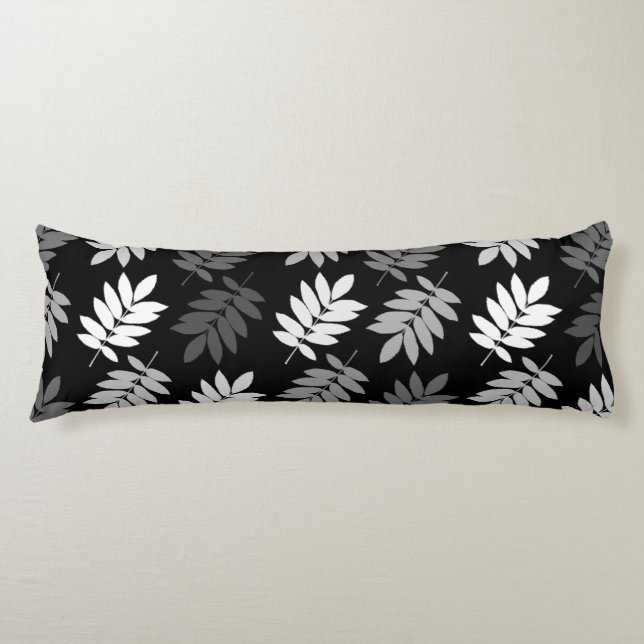 Elder Leaf Big Pattern Black White Grey Body Pillow (Front)