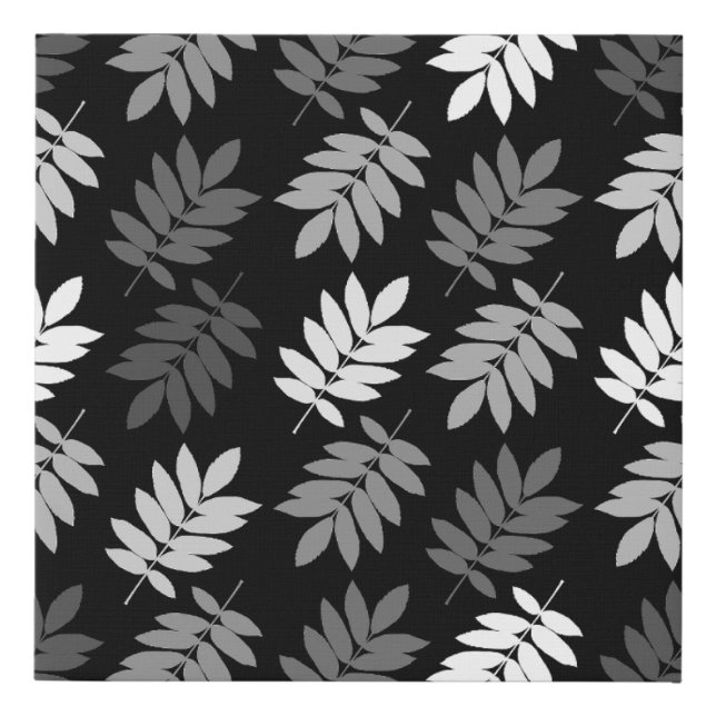 Elder Leaf Big Pattern Black White Grey Faux Canvas Print (Front)
