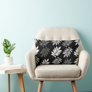 Elder Leaf Big Pattern Black White Grey Lumbar Pillow