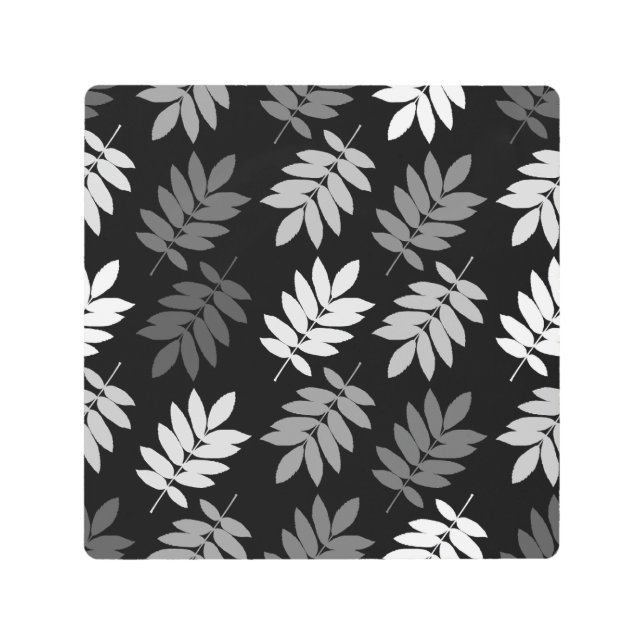 Elder Leaf Big Pattern Black White Grey Metal Print (Front)