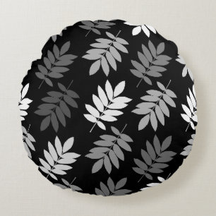 Elder Leaf Big Pattern Black White Grey Round Pillow