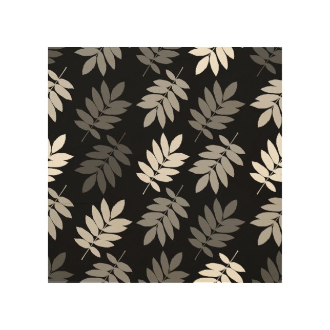 Elder Leaf Big Pattern Black White Grey Wood Wall Art (Front)