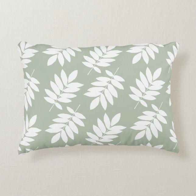 Elder Leaf Big Pattern White on Green Accent Pillow (Front)