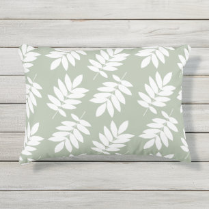 Elder Leaf Big Pattern White on Green Outdoor Pillow
