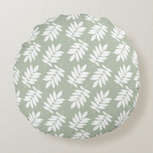 Elder Leaf Pattern 2Way Green+White Round Pillow
