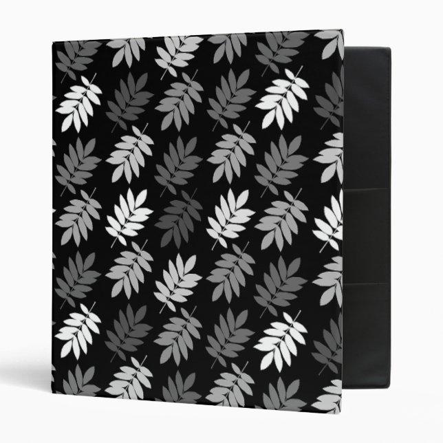 Elder Leaf Pattern Black White Grey 3 Ring Binder (Front/Inside)