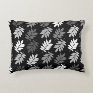 Elder Leaf Pattern Black White Grey Accent Pillow
