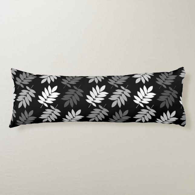 Elder Leaf Pattern Black White Grey Body Pillow (Front)