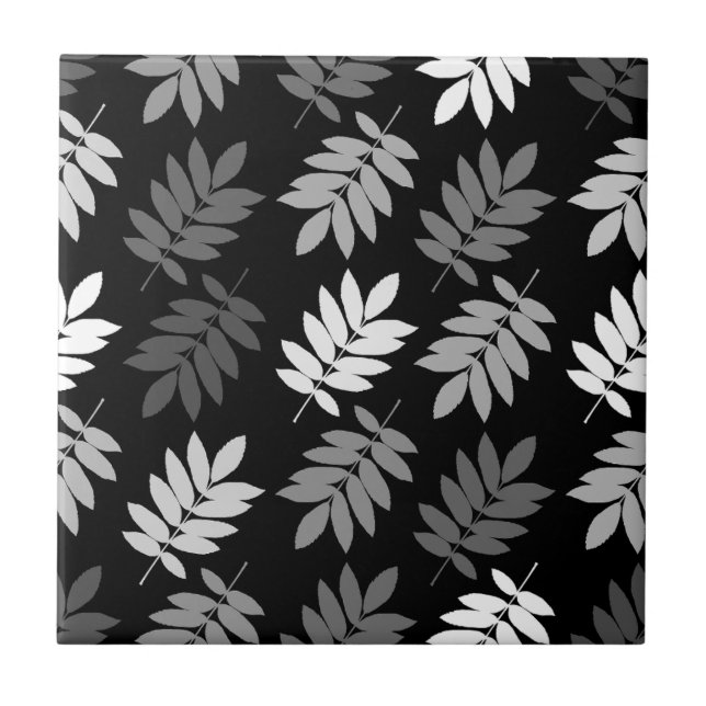 Elder Leaf Pattern Black White Grey Ceramic Tile (Front)