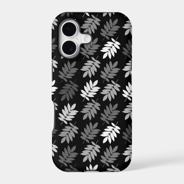 Elder Leaf Pattern Black White Grey iPhone Case (Back)