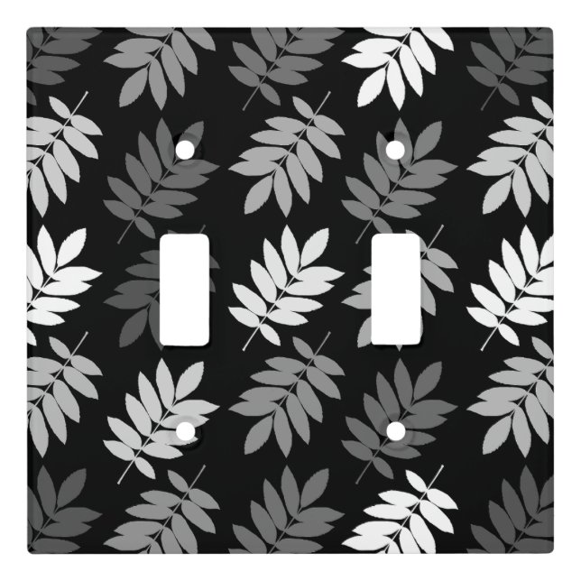 Elder Leaf Pattern Black White Grey Light Switch Cover (Front)