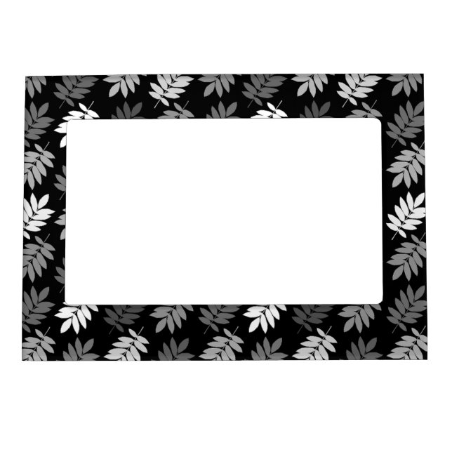 Elder Leaf Pattern Black White Grey Magnetic Frame (Front)
