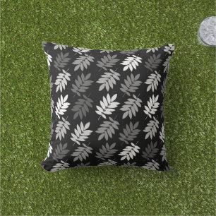 Elder Leaf Pattern Black White Grey Outdoor Pillow