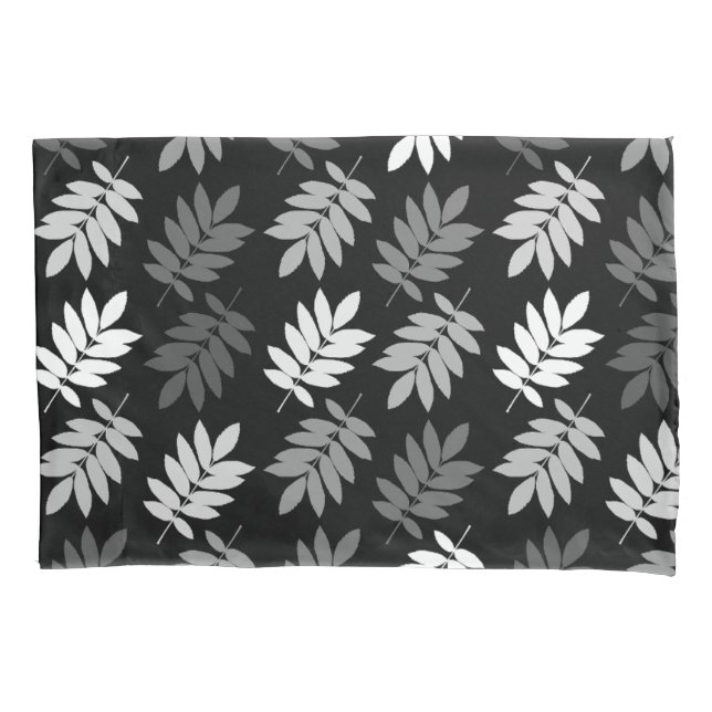 Elder Leaf Pattern Black White Grey Pillow Case (Front)