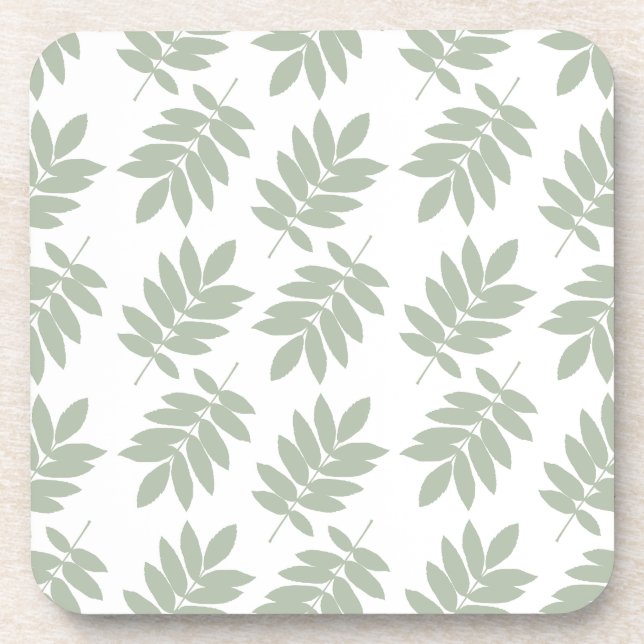 Elder Leaf Pattern Green+White Beverage Coaster (Front)