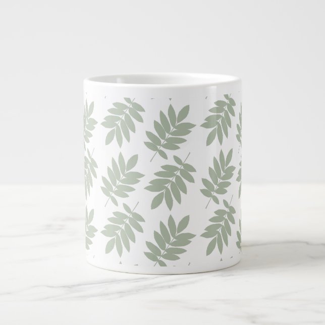 Elder Leaf Pattern Green+White Giant Coffee Mug (Front)