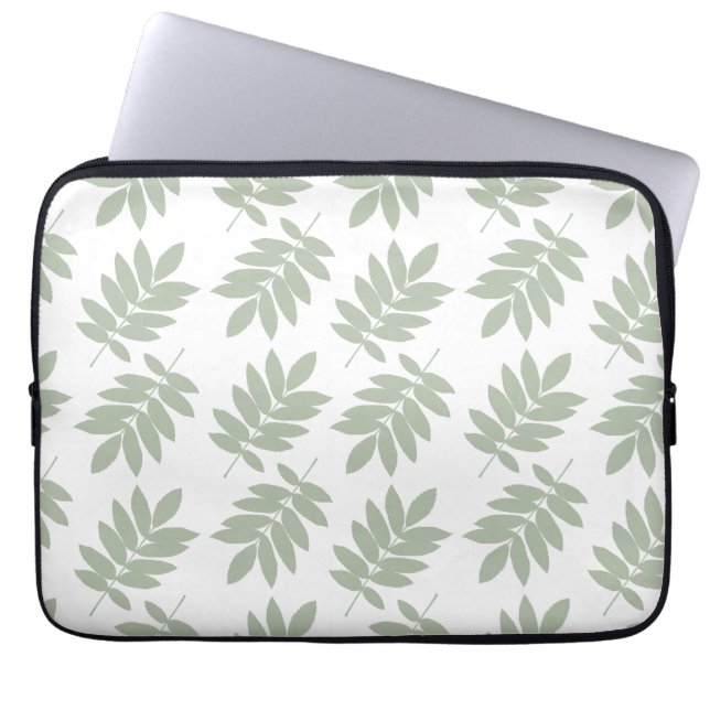 Elder Leaf Pattern Green+White Laptop Sleeve (Front)