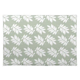 Elder Leaf Pattern White on Green Cloth Placemat
