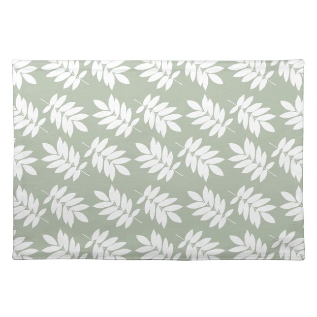 Elder Leaf Pattern White on Green Cloth Placemat (Front)