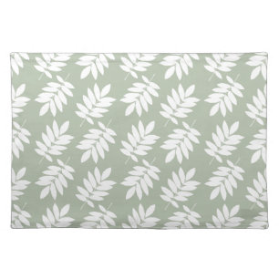 Elder Leaf Pattern White on Green Cloth Placemat