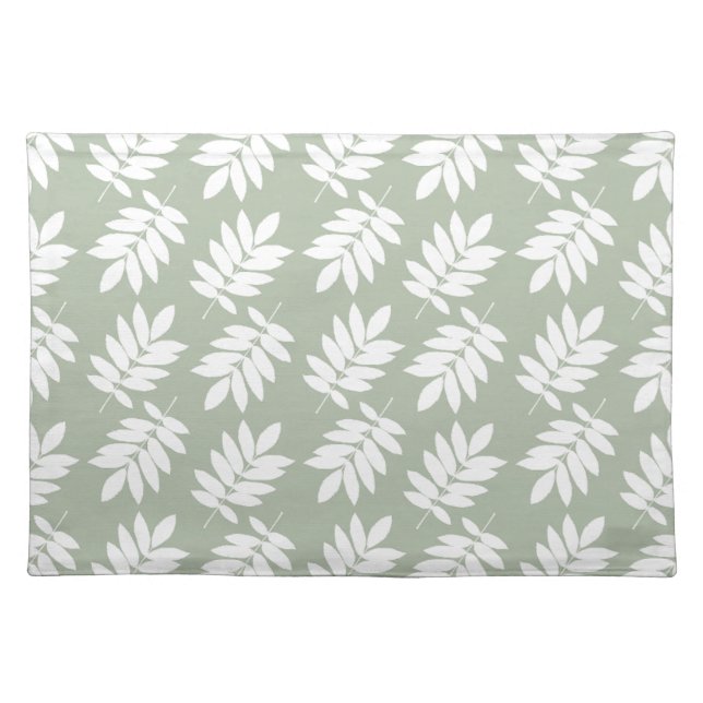 Elder Leaf Pattern White on Green Cloth Placemat (Front)