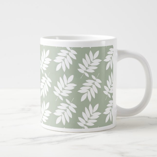 Elder Leaf Pattern White on Green Giant Coffee Mug (Right)