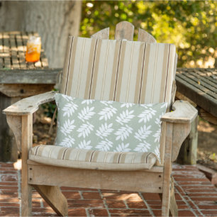 Elder Leaf Pattern White on Green Lumbar Pillow