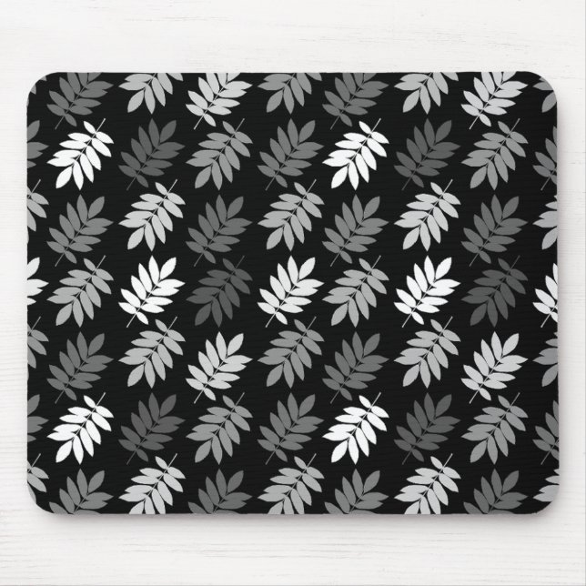 Elder Leaf Rpt Pattern Black White Grey Mouse Pad (Front)
