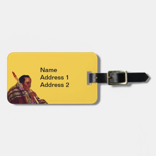 Elder Male Native American Peace Pipe on Yellow Luggage Tag