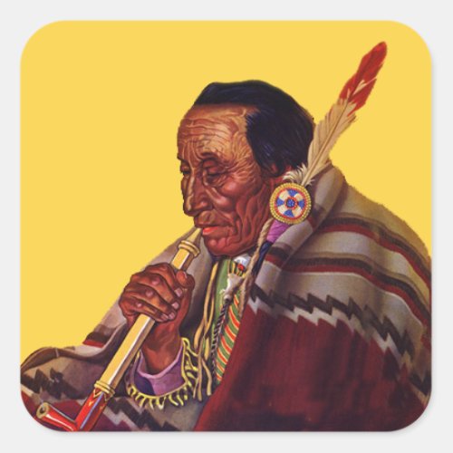 Elder Native American Male Feather Peace Pipe Square Sticker