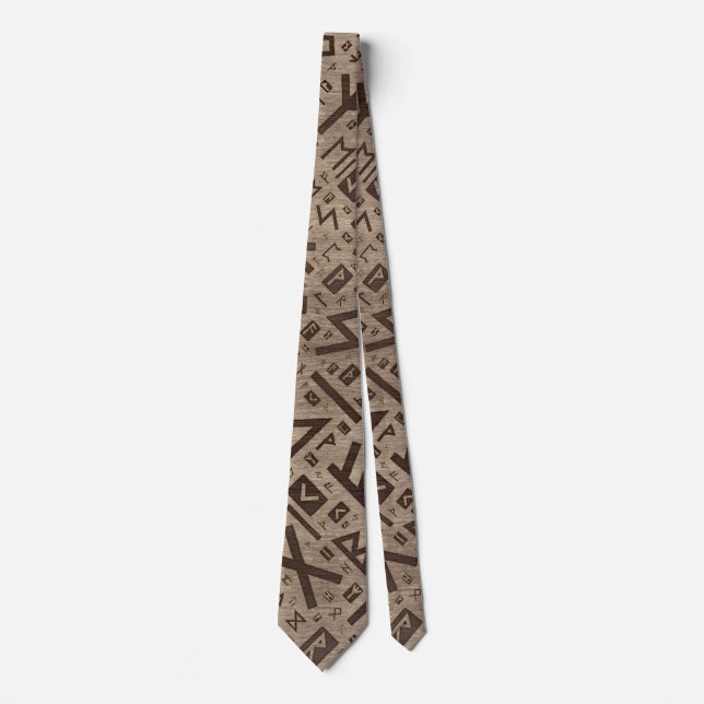 Elder Runes - Futhark Pattern Gold framed on Wood Neck Tie (Front)