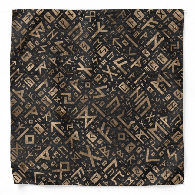 Elder Runes - Futhark Pattern Gold on Black Wood 2 Bandana (Front)