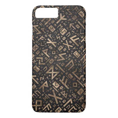 Elder Runes _ Futhark Pattern Gold on Black Wood 2 iPhone 8 Plus7 Plus Case