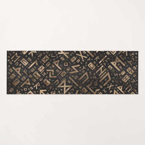 Elder Runes _ Futhark Pattern Gold on Black Wood 2 Yoga Mat