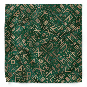 Elder Runes - Futhark Pattern Gold on Malachite #1 Bandana