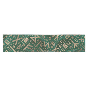 Elder Runes - Futhark Pattern Gold on Malachite #1 Short Table Runner