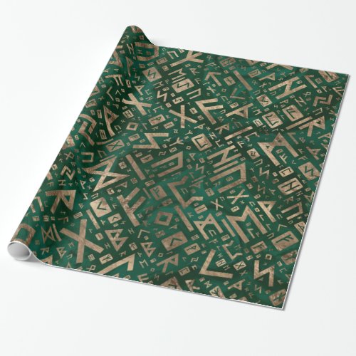 Elder Runes _ Futhark Pattern Gold on Malachite 1 Wrapping Paper