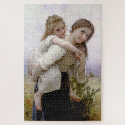 Elder Sister Giving Younger Sister Piggyback Ride Jigsaw Puzzle