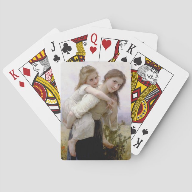Elder Sister Giving Younger Sister Piggyback Ride Poker Cards (Back)