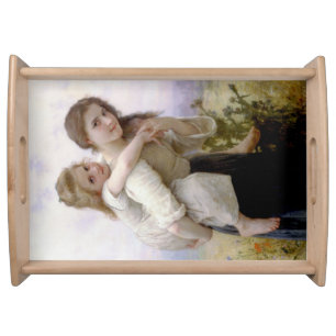 Elder Sister Giving Younger Sister Piggyback Ride Serving Tray
