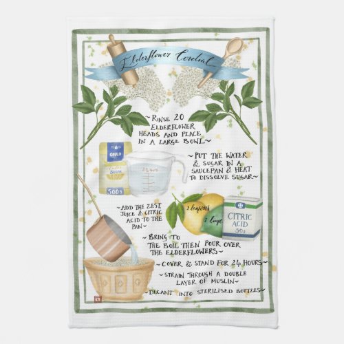 Elderflower Cordial Illustrated Recipe Kitchen Towel