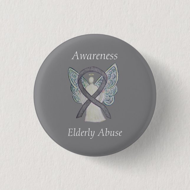 Elderly Abuse Awareness Silver Angel Ribbon Pin (Front)