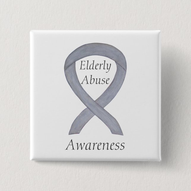 Elderly Abuse Awareness Silver Ribbon Custom Pin (Front)