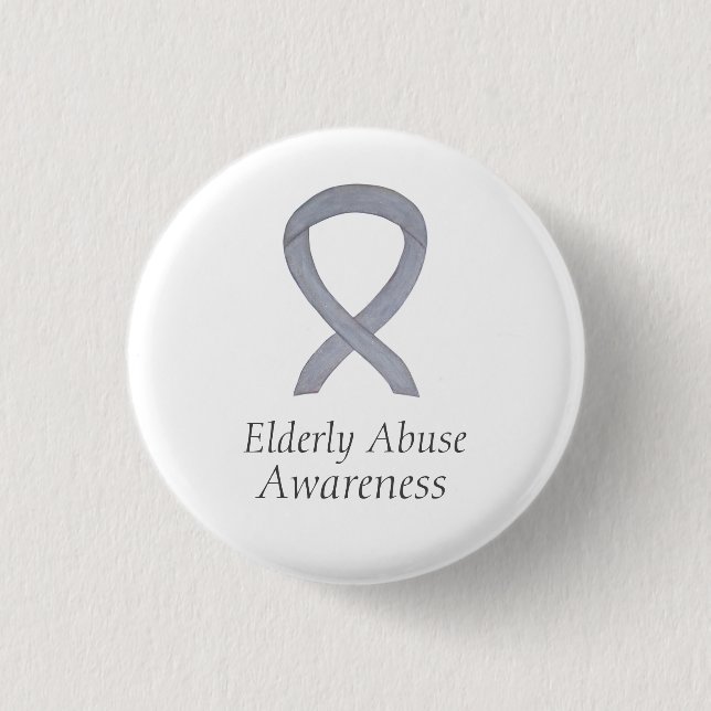 Elderly Abuse Awareness Silver Ribbon Custom Pin (Front)