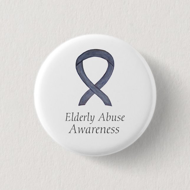 Elderly Abuse Awareness Silver Ribbon Custom Pin (Front)