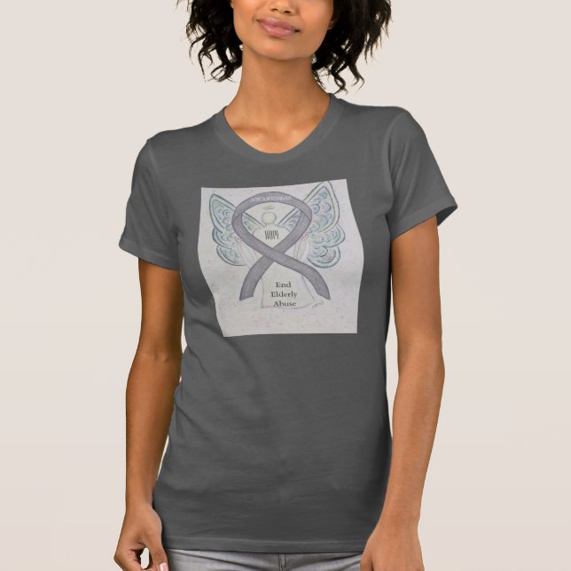 Elderly Abuse Silver Awareness Ribbon Angel Shirt (Front)