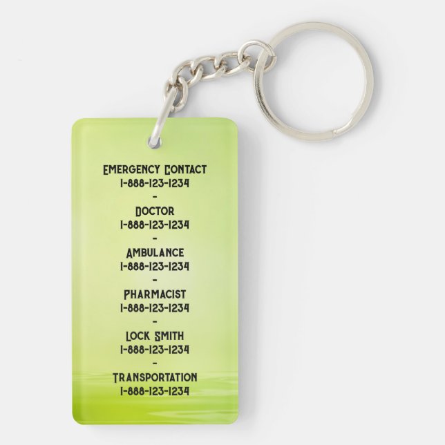 Elderly and Forgetful Persons Emergency Contact Keychain (Back)