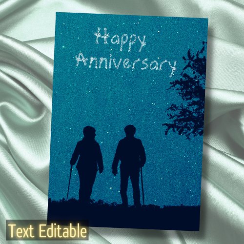  Elderly Couple Love Romantic Happy Anniversary Card